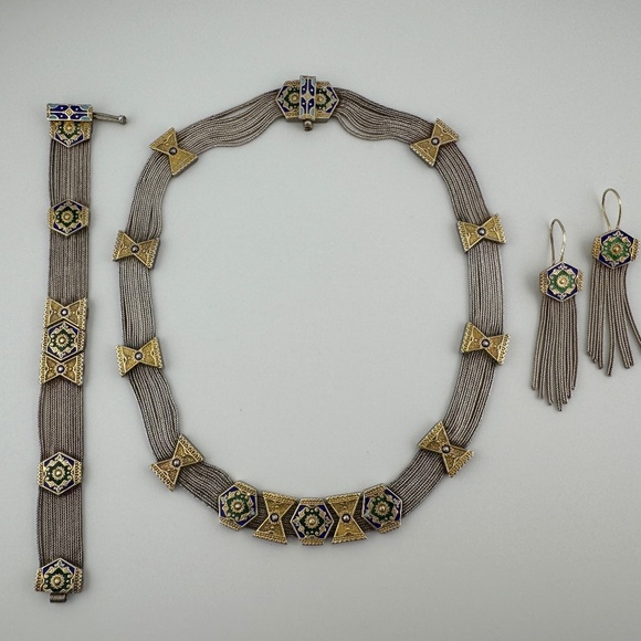 Vintage Sterling Silver and Enamel Byzantine Style Anatoli Desined Suite 128g - Picture 1 of 14